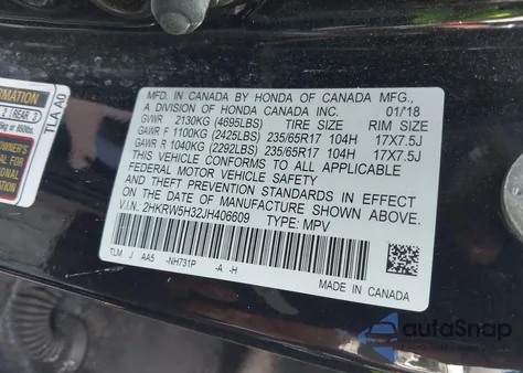 2018 Honda Cr-V Lx z USA, uszkodzony, nr VIN 2HKRW5H32JH406609